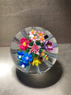 Bouquet on Star Cut Base glass paperweight by Ken Rosenfeld