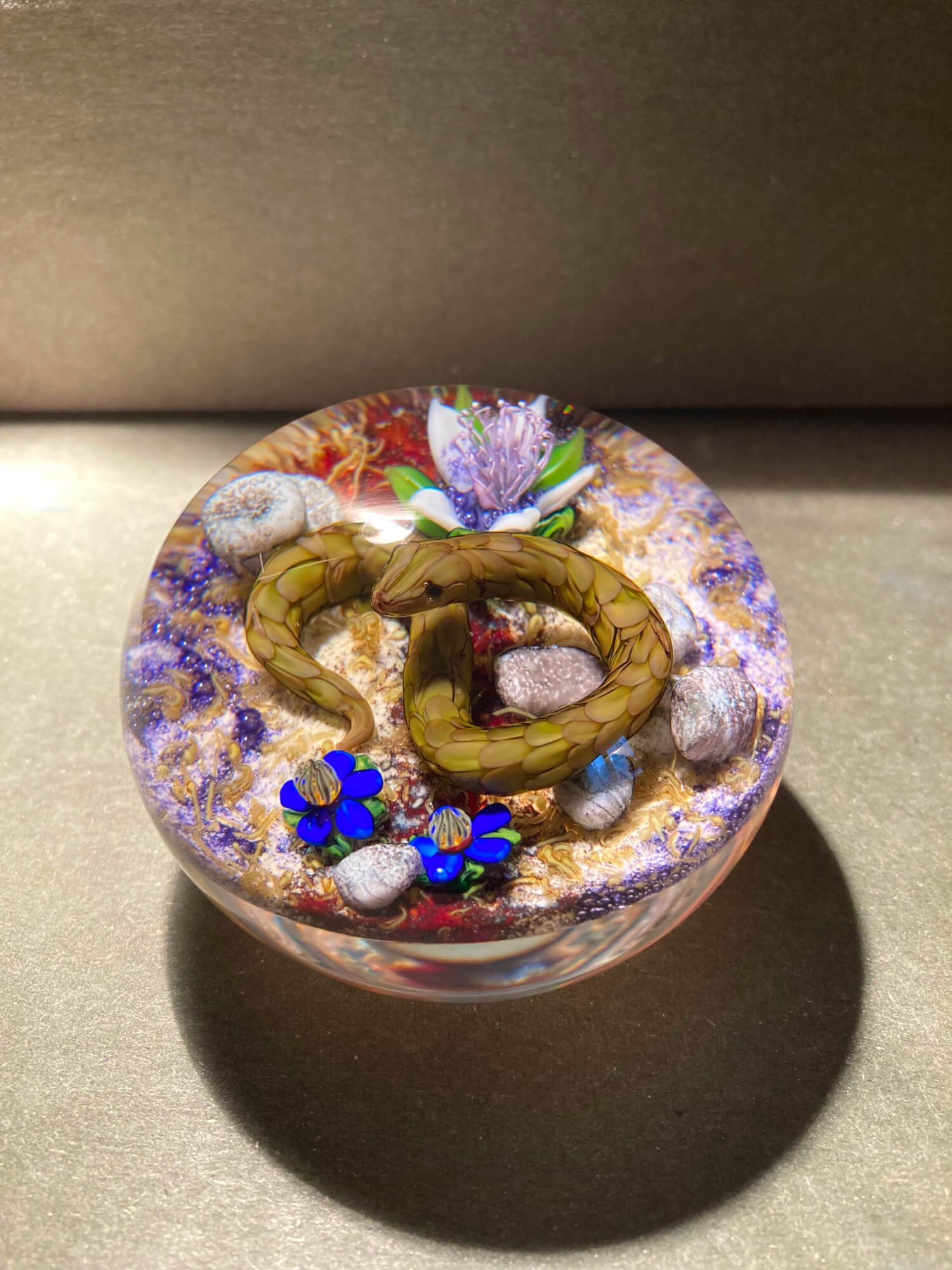 Experimental Snake glass paperweight by Ken Rosenfeld