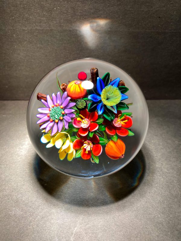 Purple Dahlia Bouquet Glass Paperweight by Ken Rosenfeld