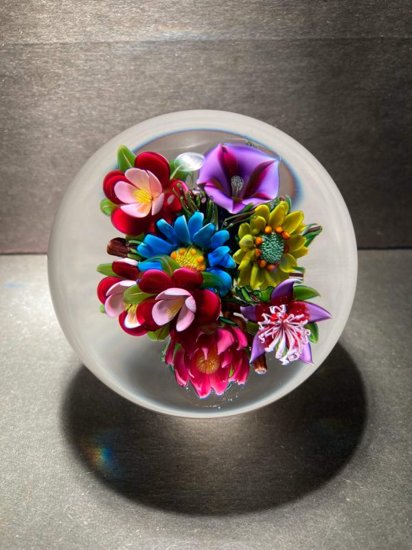 Ruby Floral Bouquet glass paperweight by Ken Rosenfeld