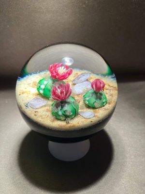 "Flowering Cactus" glass paperweight by Ken Rosenfeld