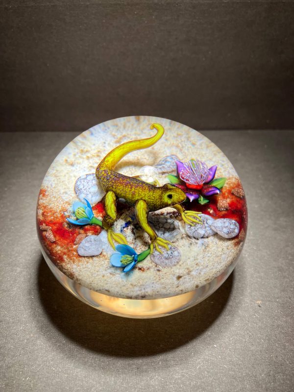 "Green Lizard" glass paperweight by Ken Rosenfeld