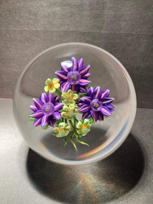 "Purple and Yellow Bouquet" glass paperweight by Ken Rosenfeld