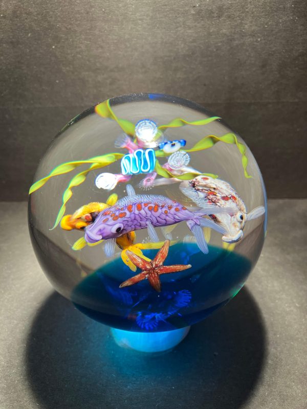 "Triple Fish" glass paperweight by Ken Rosenfeld