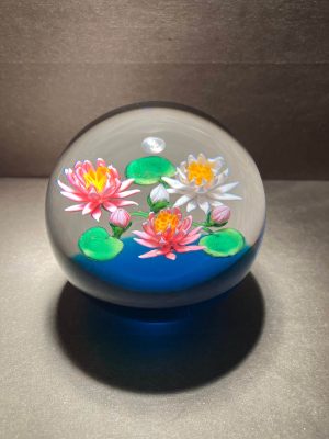 "Water Lilies" glass paperweight by Ken Rosenfeld